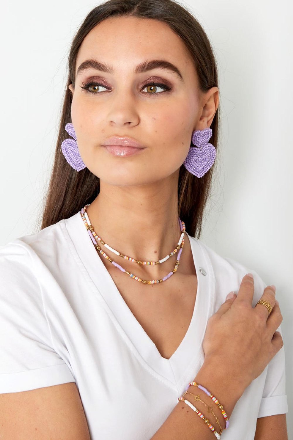 Beaded necklace cheerful Green & Gold Color Hematite h5Picture2